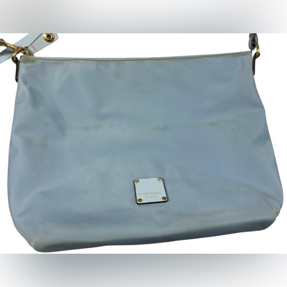 Henri Bendel Blue Nylon Tote Gold Hardware Shoulder Bag Large - Picture 11 of 13